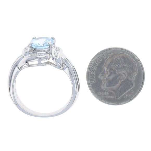 Platinum Aquamarine Diamond Ring - 950 Oval 1.49ctw Bypass - Picture 5 of 7